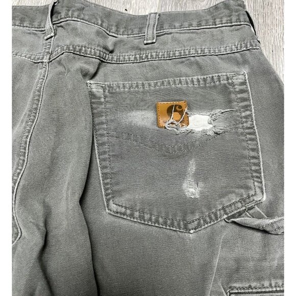 Carhartt Pants Mens 34x30 Gray Loose Original Fit Carpenter *Rips And Wear* - Picture 3 of 7